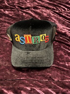 Black Astros Trucker Hat with Colorful Block Lettering